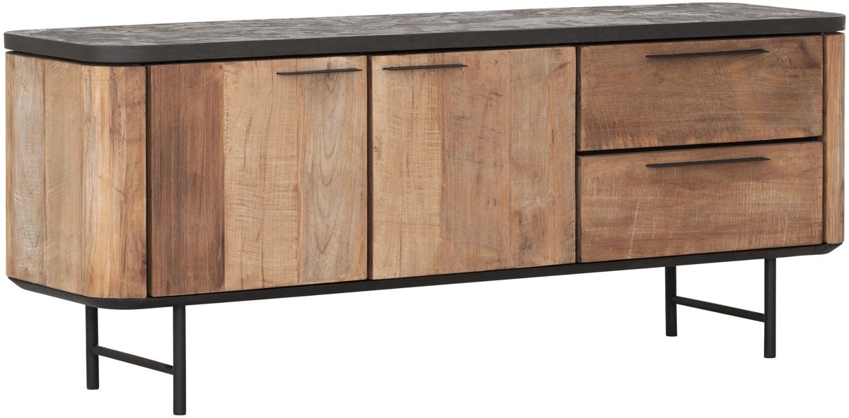 DTP Home TV stand Soho small, 2 doors, 2 drawers,60x150x40 cm, Recycled teakwood and mortex