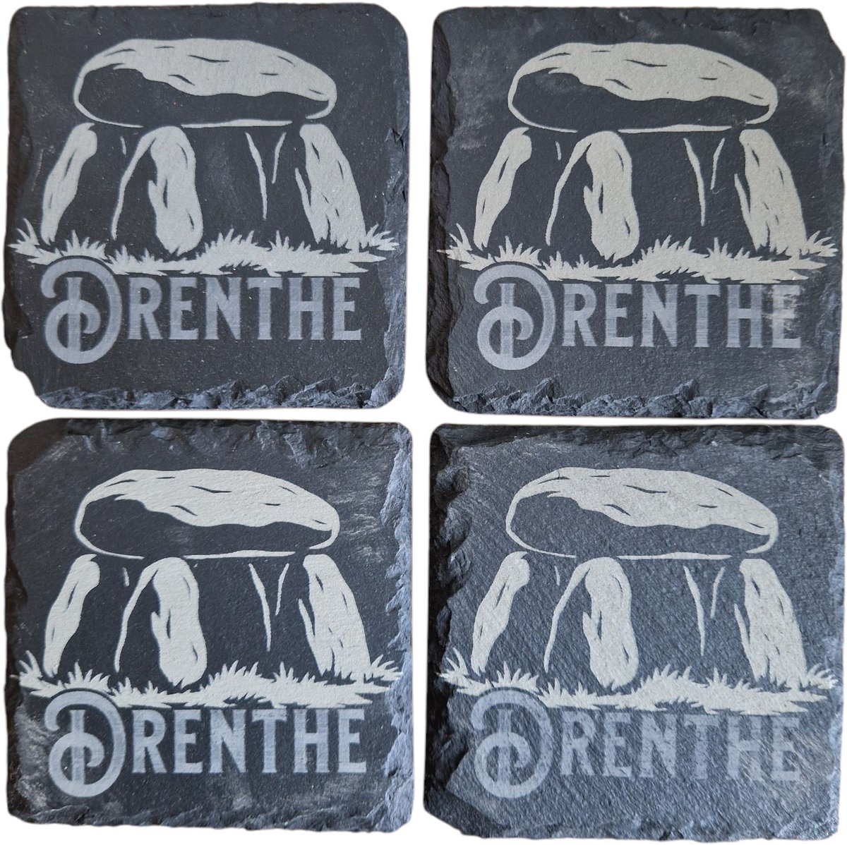 Spant7 - Leisteen onderzetters - Onderzetters - Set van 4 - Drenthe - Hunebed - 10x10cm