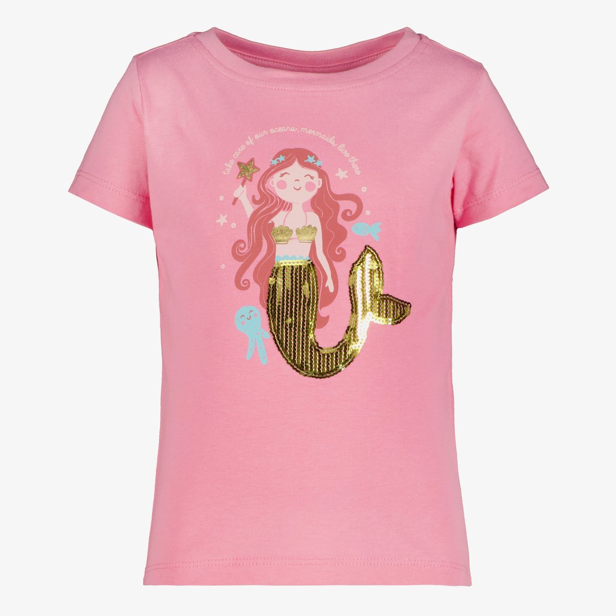 TwoDay meisjes T-shirt met zeemeermin en glitters - Roze - Maat 92