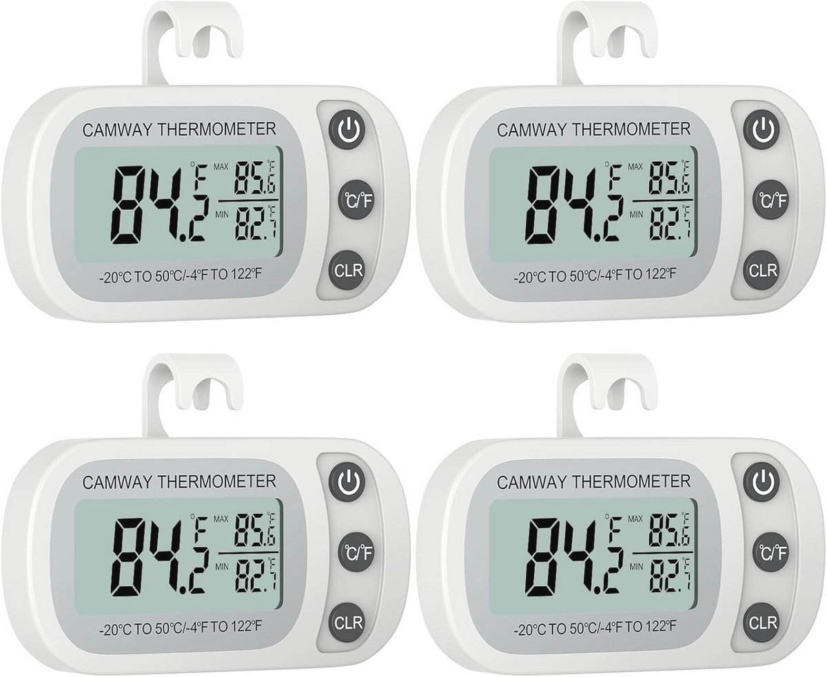 Digitale Koelkastthermometer met Max/Min Opnamefunctie - Waterdichte Vriezer Thermometer met Groot LCD Scherm - 4-Pack