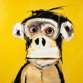 K&C Art (Peinture sur toile) 100x100cm | Singe - animal - abstrait - jaune - noir - beige - blanc - marron - moderne - art | Séjour - chambre - hall - bureau | Impression de peinture photo sur toile - décoration murale - décoration murale - art mural