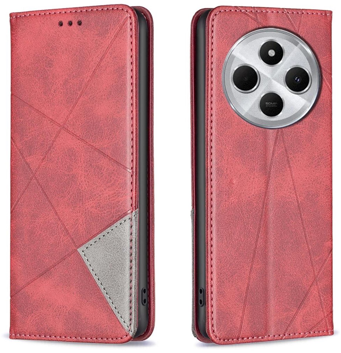 Mobigear Telefoonhoesje geschikt voor Xiaomi Redmi 14C Hoesje | Mobigear Rhombus Slim Bookcase | Pasjeshouder voor 2 Pasjes | Telefoonhoesje voor Pinpas / OV Kaart / Rijbewijs - Rood