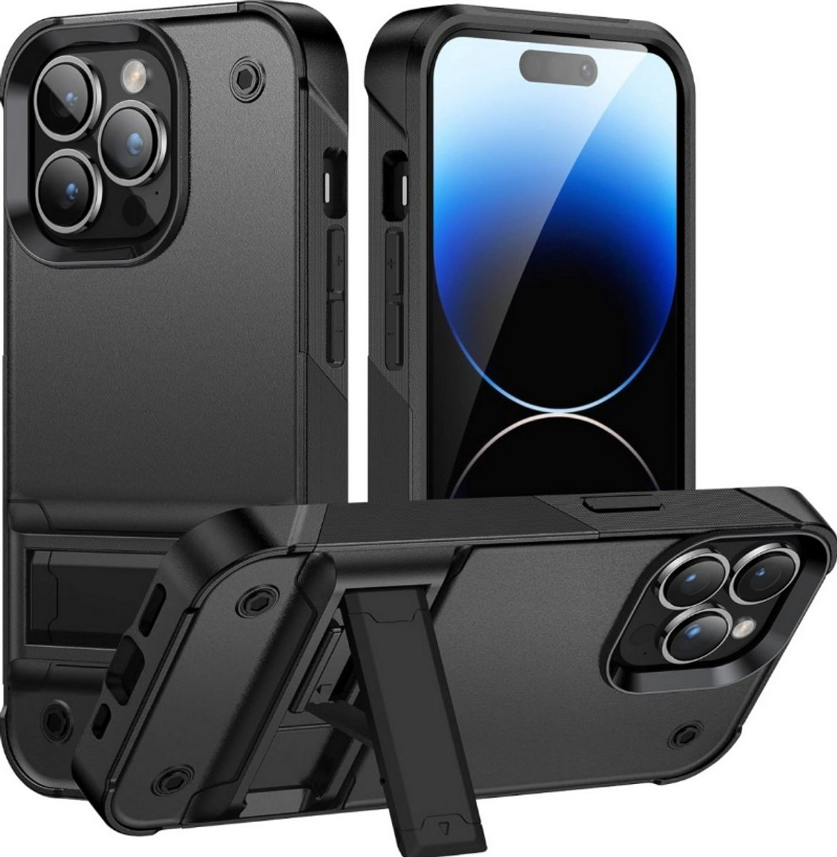 Military Grade Kickstand Armor Case - iPhone 16 Pro - Zwart