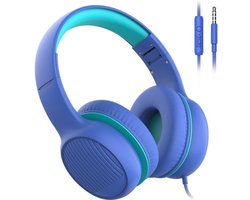 StayPowered Hoofdtelefoon - Veilig Geluid voor Kinderen - Volumeregelaar - Stereogeluid - Audio Sharing - Comfortabele Oorkussens - Ingebouwde Microfoon - Voor Kids - Zachte Eco-Lederen Oorkussens - Blauw - Levering Sneller dan Aangegeven!