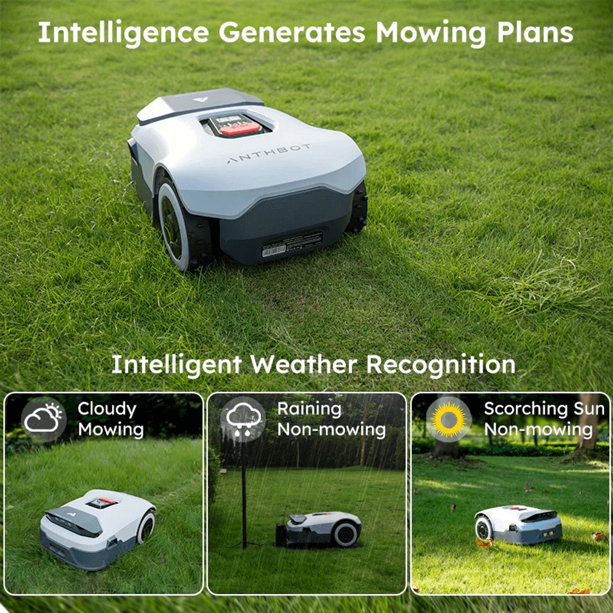 Afbeelding 3 van Anthbot Genie 1000 – Slimme Robotmaaier – Automatische Grasmaaier – Tuinmaaier – Maair – Draadloos 4G/Bluetooth/WiFi – RTK GPS & 4 Camera’s – Obstakeldetectie – App- en Handbediening – IPX6-waterdicht – Stil – Tot 1000 m² – Multi-zone