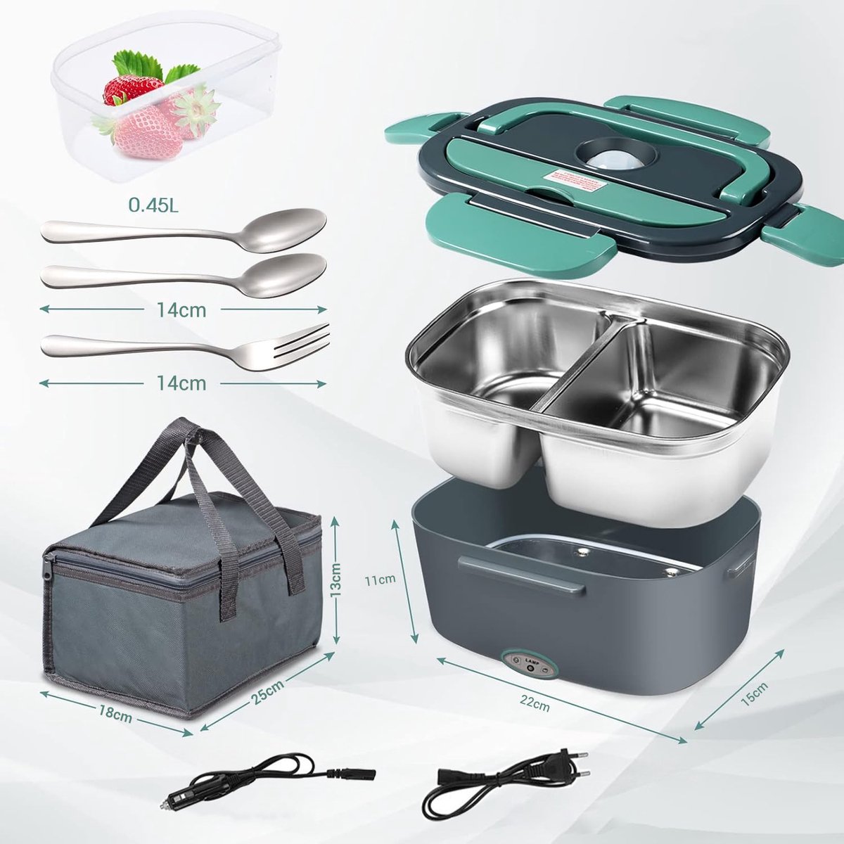 Verwarmde Maaltijdbox Voor Onderweg BYbrutek Elektrische Lunchbox 100 W, 1,5 L Verwijderbaar Roestvrij Staal, 3 -in-1 Draagbare Verwarmde Lunchbox, 12V/ 24V/220V Geïsoleerde Warmtebox Draagbare Verwarmde Maaltijdbox