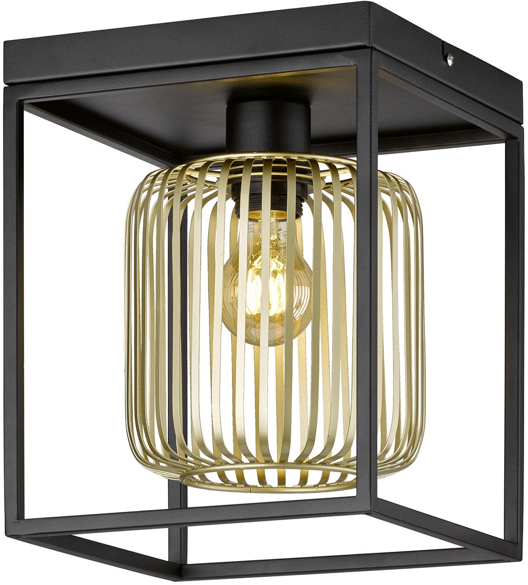 Fischer & Honsel Caydo - Plafondlamp - 23 x 23 x 28.5 cm - 1 E27 ( excl.) max 40W - Zwart/Goud