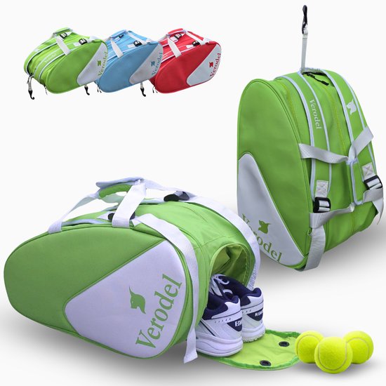 Verodel Padeltas Groen - Hoogwaardig PU Leer - Waterdicht - Met Schoenenvak en Oplaadpoort - 6 Vakken - 52L - Ophanghaak - Voor Heren & Dames