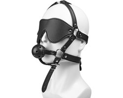 Lederen Bondage Masker met Blinddoek en Ballgag – Verstelbaar Hoofdtuig voor BDSM & Dominantie Spel