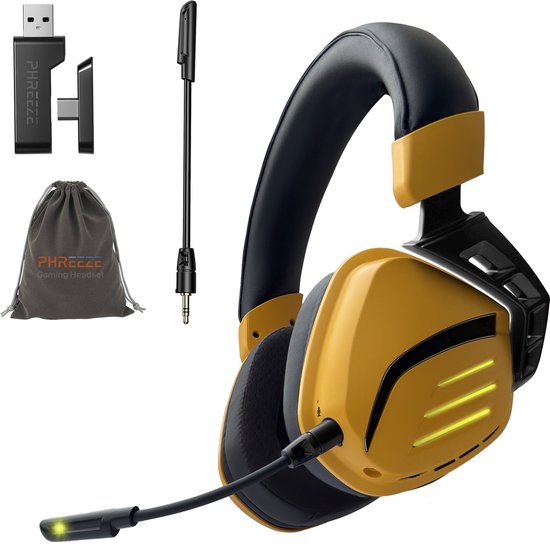 Phreeze GHW3 Gaming Headset met Microfoon - Bluetooth + 2.4Ghz USB C + USB A Dongle - Draadloos - RGB - 7.1 3D Surround Sound - Ultra Low Latency - Geschikt voor PS5, PS4, Nintendo Switch / Switch 2 , PC Headsets PS5