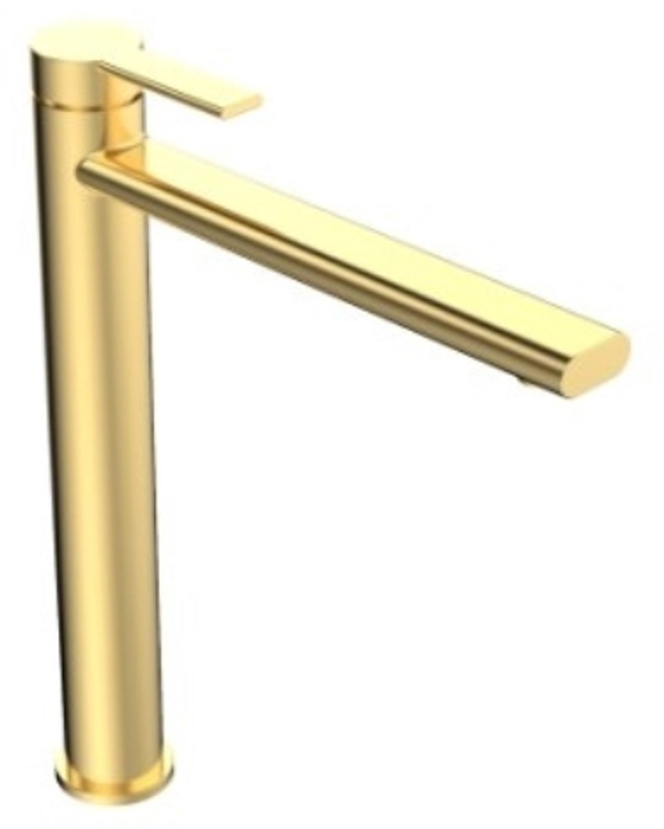 Wastafelkraan Rondo by FuturBath mengkraan hoog geborsteld mat goud H-29cm