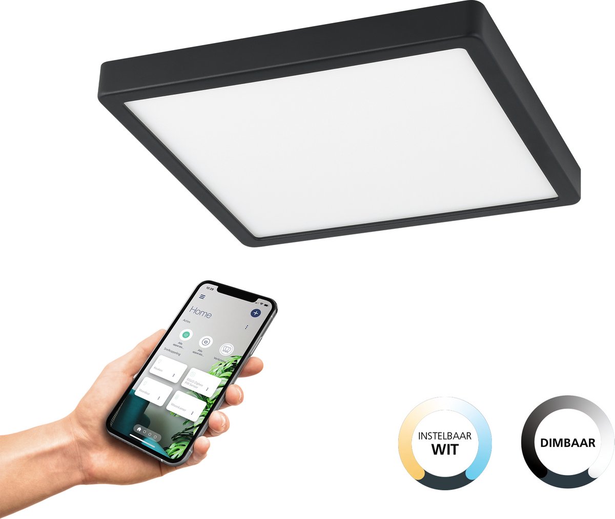 EGLO connect.z Smart Home LED badkamer plafondlamp Fueva-Z, L x B 21 cm, ZigBee, app en spraakbesturing, lichtkleur instelbaar, dimbaar, metalen opbouwspot zwart, IP44 EGLO connect.z Smart Home LED badkamer plafondlamp Fueva-Z, L x B 21 cm, ZigBee, app en spraakbesturing, lichtkleur instelbaar, dimbaar, metalen opbouwspot zwart, IP44