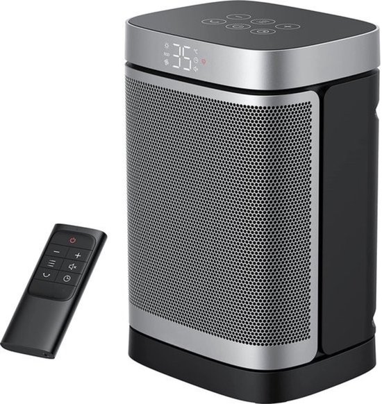 Intelectro Elektrische Kachel - Compacte Keramische Kachel - Energiezuinig - 70° Oscillatie - Afstandsbediening - Timer - Overhitting en Valbeveiliging - LED Thermostaat - Grijs - Levering Sneller dan Aangegeven!