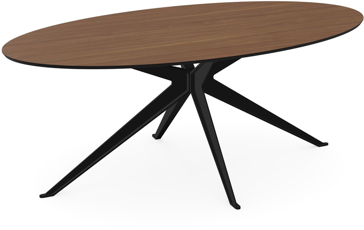 Melamine eettafel noten - ovaal zwart onderstel - eiken tafel 160 x 80 cm