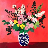 K&C Art (Peinture sur toile) 100x100cm | Fleurs dans un vase - abstrait - coloré - moderne - art | Séjour - chambre - hall - bureau | Impression de peinture photo sur toile - décoration murale - décoration murale - art mural