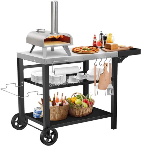Denmay Table de barbecue en acier inoxydable 116 x 54 cm avec 3 étages, support