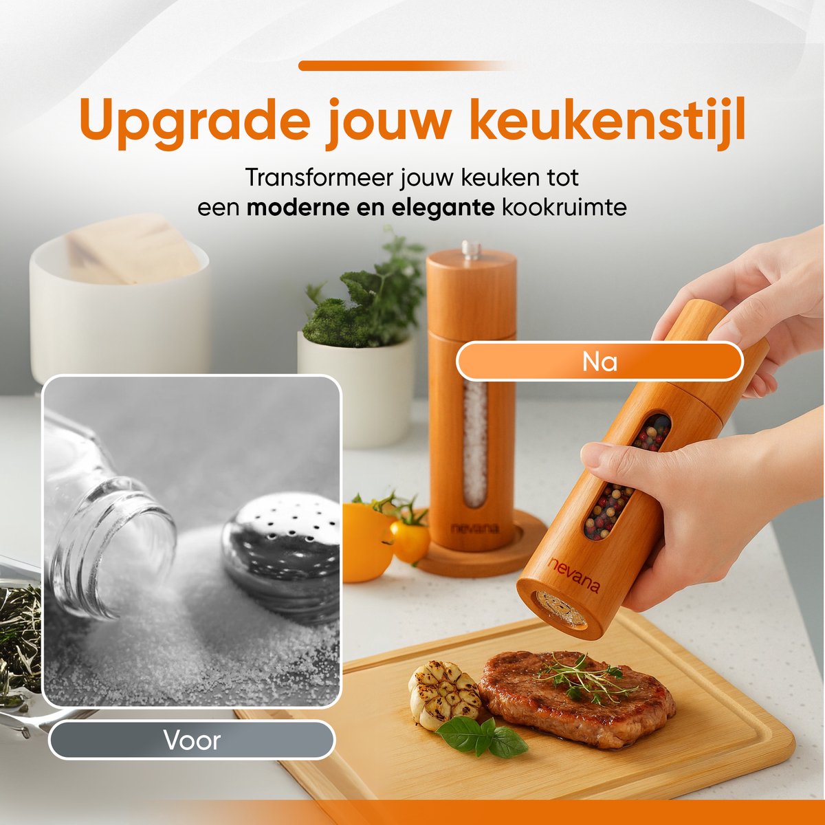 Navaris peper- en zoutmolen set - Handmatige molen met keramisch maalwerk - Maalgraad instelbaar - Van acaciahout