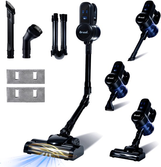 Saaf G90 Steelstofzuiger met Dweilfunctie - 8-delige set met Buigbare Steel - 26.500Pa - Stofzuiger zonder Zak - 200W - Draadloos - Zwart
