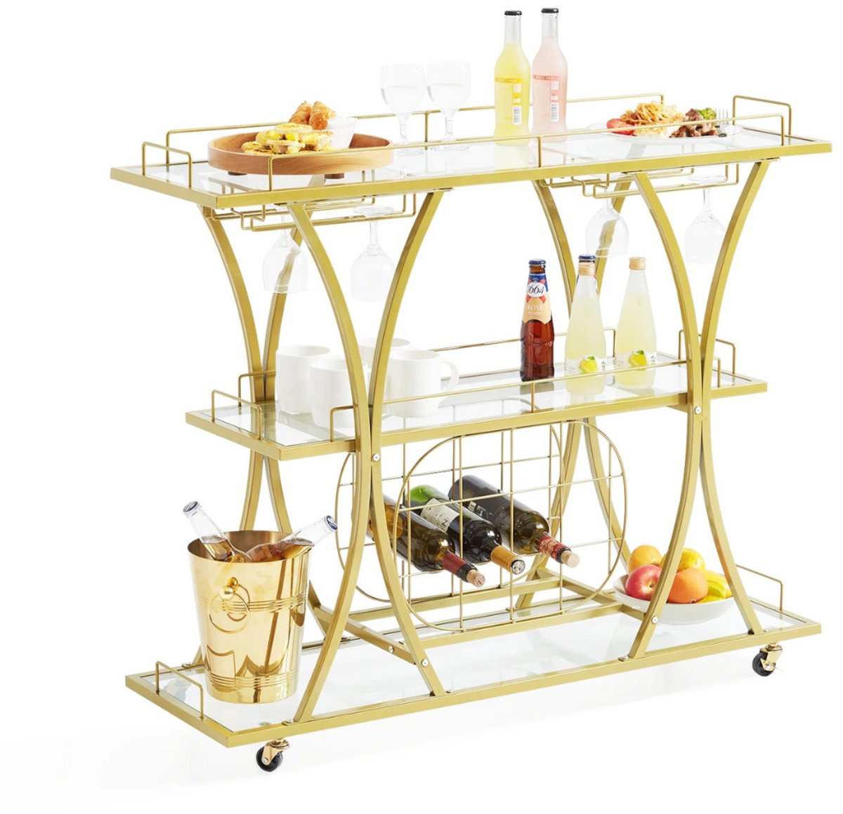 Bovista Bar Cart - Serveerwagen - Serveerkar - Keukentrolley - Drank Trolley - Keuken - Bijzettafel - Restaurant - 3 Laags