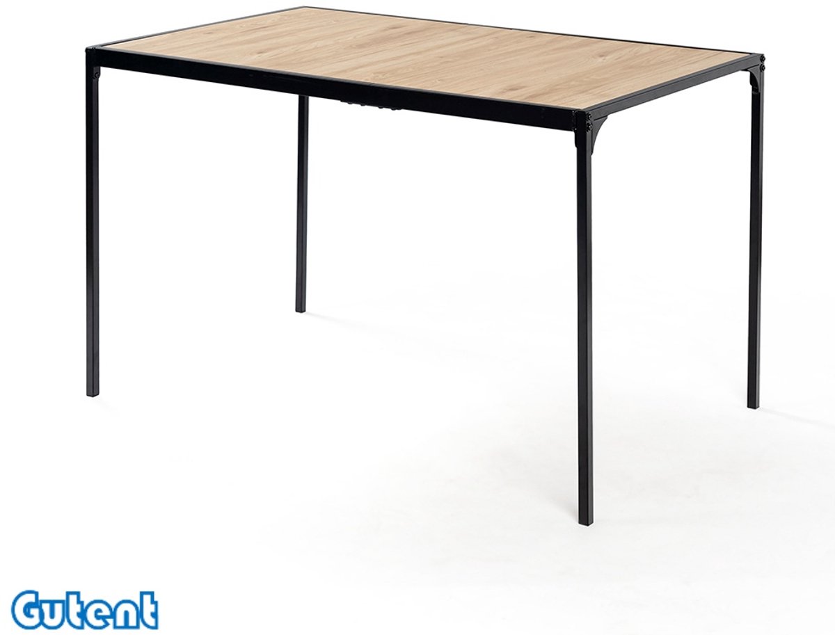 Gutent Eettafel - Industrieel - Rechthoekig Eiken Effect - Zwarte Poten - 120x75cm - Lichtbruin
