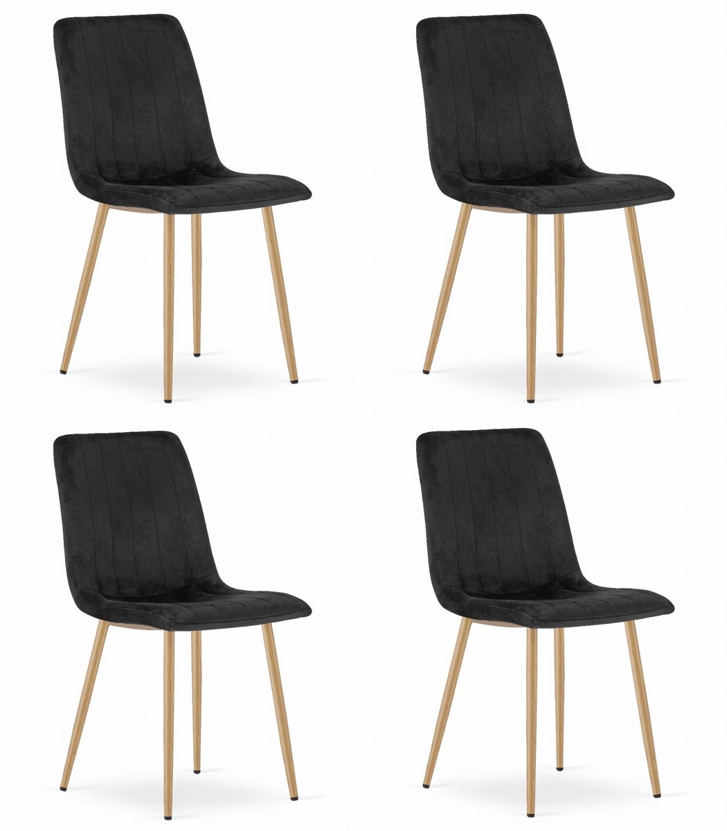 LEOBERT Set van 4 Eetkamerstoelen LAVA - Zwart - Houtlook Metalen Poten - Velvet Bekleding - Industriële Stijl, Max. 110 kg, Ergonomisch Design, Comfortabele Zitting
