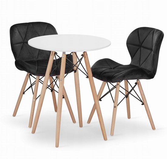 Tafelset 4 fluwelen stoelen - metalen poten - grijs en wit Tafelset 4 fluwelen stoelen - metalen poten - grijs en wit