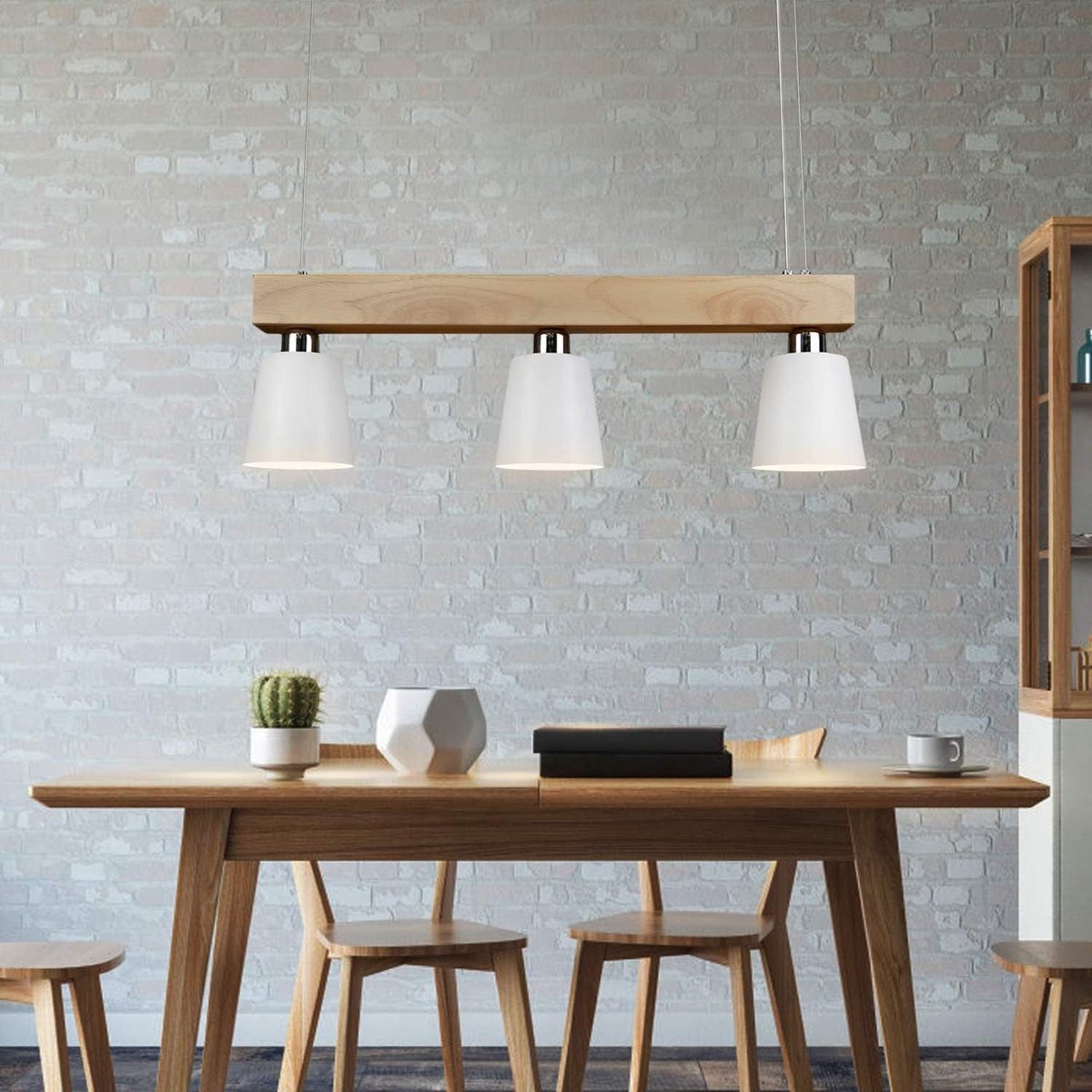 NETTLIFE Hanglamp - 3xE27 - wit - Hout Design - 70cm vintage hanglamp - hoogte verstelbaar - eettafel lamp opknoping - voor eetkamer | woonkamer |kantoor | slaapkamer | keuken - excl. lichtbron