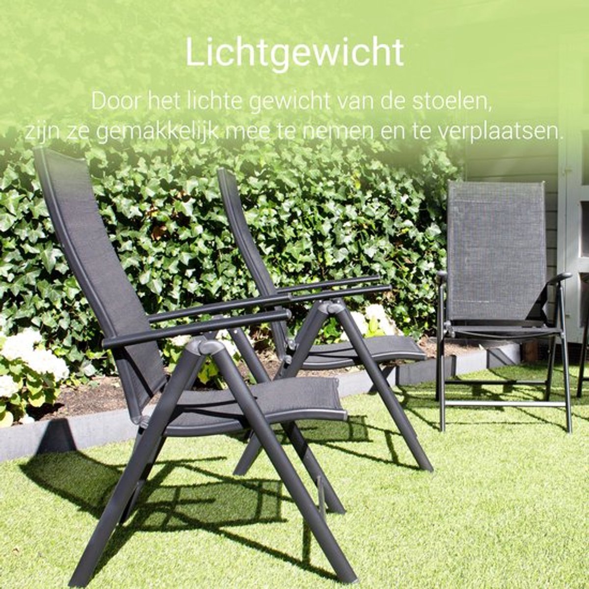 Tuinstoel 7 standen, inklapbaar, Aluminium frame, Textileen zitting en rugleuning – foto 5