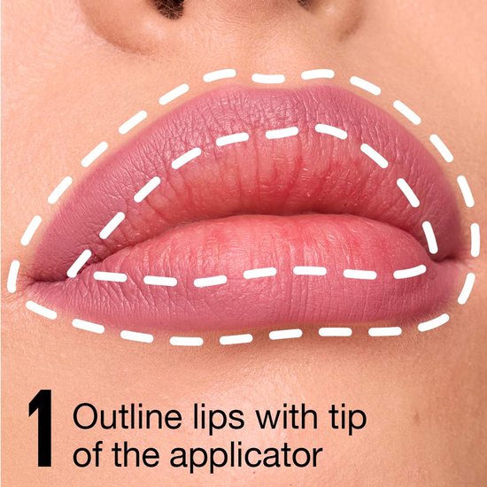 Close-up van lippen met gestippelde contourlijn, stap 1: omrand de lippen.