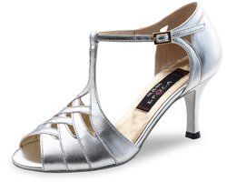 Nueva Epoca Caia Salsa Dansschoenen voor Dames - Zilver Leer - Latin, Kizomba, Argentijnse Tango Schoenen - Hak 7 cm - Suede Zool - Open Neus - Nueva Epoca - Zilver - 34.5