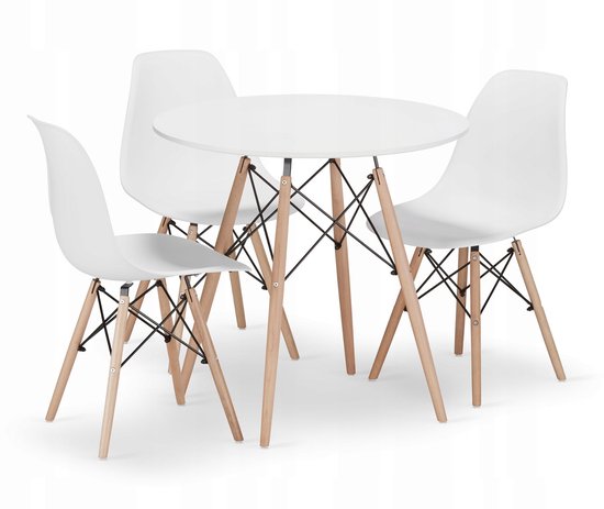 Ensemble Table à Manger Ronde TODI Ø80 cm Wit + 3 Chaises de Salle à Manger OSAKA Wit – Ensemble de Salle à Manger – Coin Repas – Design Scandinave - Compact et Moderne – Adapté pour Cuisine, Salle à Manger et Salon - Idéal pour Petits Espaces