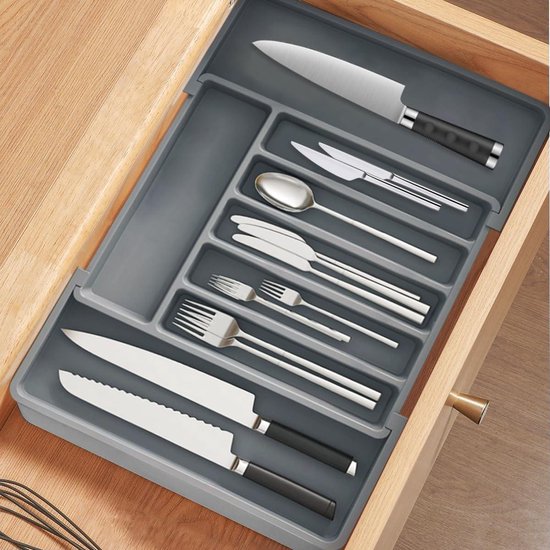 Range Couverts Tiroir Extensible 9 Compartiments Organisateur Cuisine Grand Noir