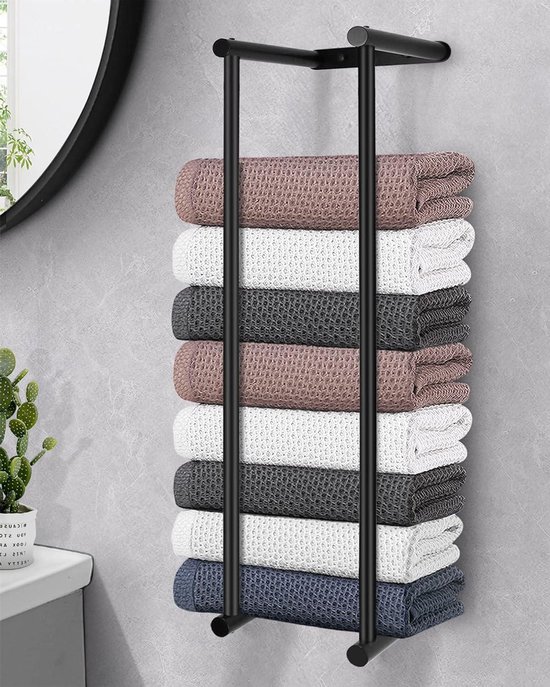 LIVEHITOP 2PCS Handdoekstang, Zelfklevend Handdoekstang Zonder Boren Gastengreep Roestvrij Staal Mat Zwart 43.5cm met Haak Voor Badkamer Keuken