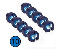 10 Stuks - Navulling Geschikt Voor Dymo LetraTag Labelprinter - Zwart op Wit Plastic - 12 mm x 4 m - Etiketten/Labeltape