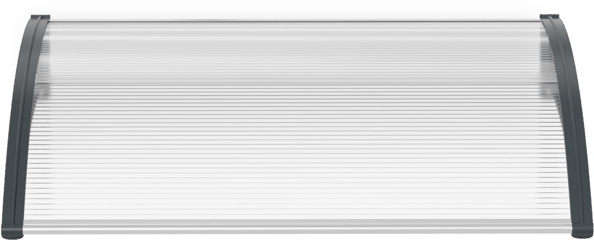 Aufun Deurluifel 150 x 100 cm, deurafdak met 5 mm transparant polycarbonaat, weerbestendige overkapping met grijze PP steunen, ideaal voor deur, balkon, raam