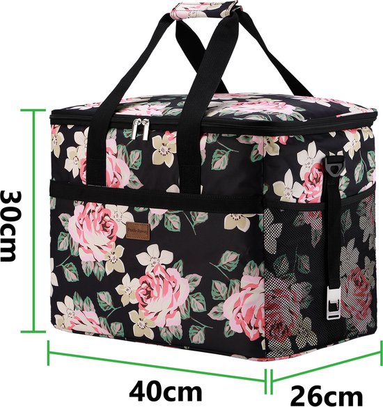 Packaway 40L Koeltas Black Flower – Inclusief 15L Lunchtas Black Flower en 8 Koelelementen – Dé set voor dames en heren die altijd onderweg zijn – Voor werk en vrije tijd van Packaway — afbeelding 3