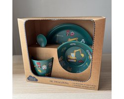 Graafmachine / bouwplaats kinder servies set (bord, kom, beker en lepel) - Die Spiegelburg
