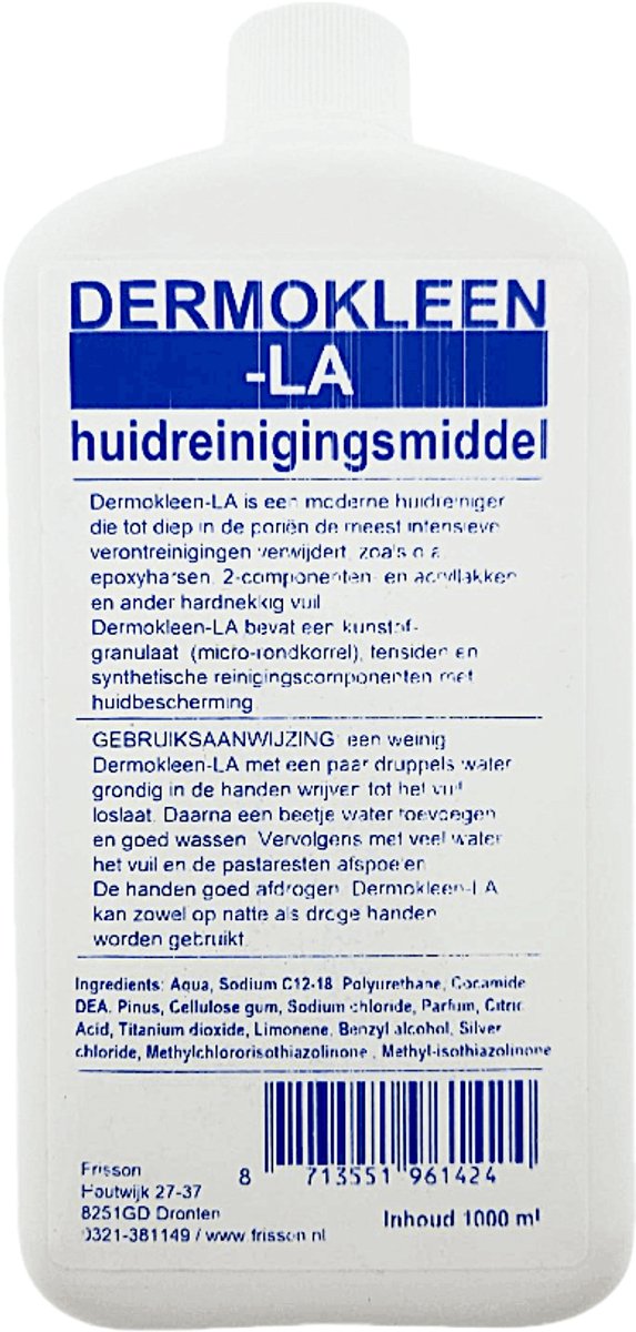 Dermokleen-LA Huidreinigingsgel 1000ml – Voor Hardnekkig Vuil zoals Epoxy, Lak en Verf – Milde Scrub met Microkorrels