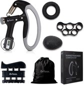 Set d'entraînement à la main - 5 pièces - 10 à 100 kg - Compteur numérique - Entraînement des mains, des avant-bras, des poignets et des doigts - Balle anti-stress, barre de pincement, civière et boule de préhension