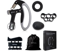 Handtrainer Set – 5-Delig - 10 tot 100 KG - Digitale Teller - Hand, Onderarm, Pols & Vingers Trainer – Stressbal, Knijphalter, Stretcher & Grip bal