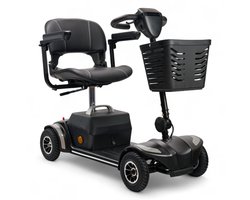 Scootmobiel Plaza Elite – Opvouwbare & Compacte 4-Wiel Scootmobiel met Luchtbanden, LED Verlichting & Mandje – Comfortabel, Lichtgewicht & Wendbaar – Demontabel in 5 Delen – Bereik tot 20 km – Scootplaza Reis Scootmobiel