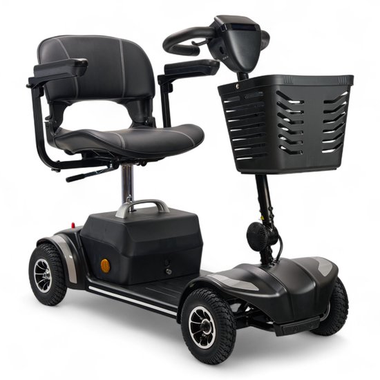 Scootmobiel Plaza Elite – Opvouwbare & Compacte 4-Wiel Scootmobiel met Luchtbanden, LED Verlichting & Mandje – Comfortabel, Lichtgewicht & Wendbaar – Demontabel in 5 Delen – 20Ah Loodzuur Accu-Bereik tot 20 km – Scootplaza Reis Scootmobiel