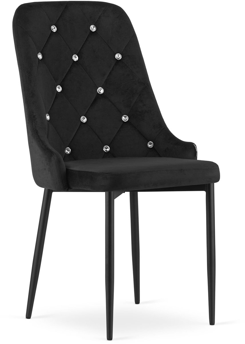 AMORE Velvet Design Stoelen – Set van 4 – Zwart Fluweel – Zwarte Metalen Poten – Verstelbare Stelvoetjes – Max. 120 kg