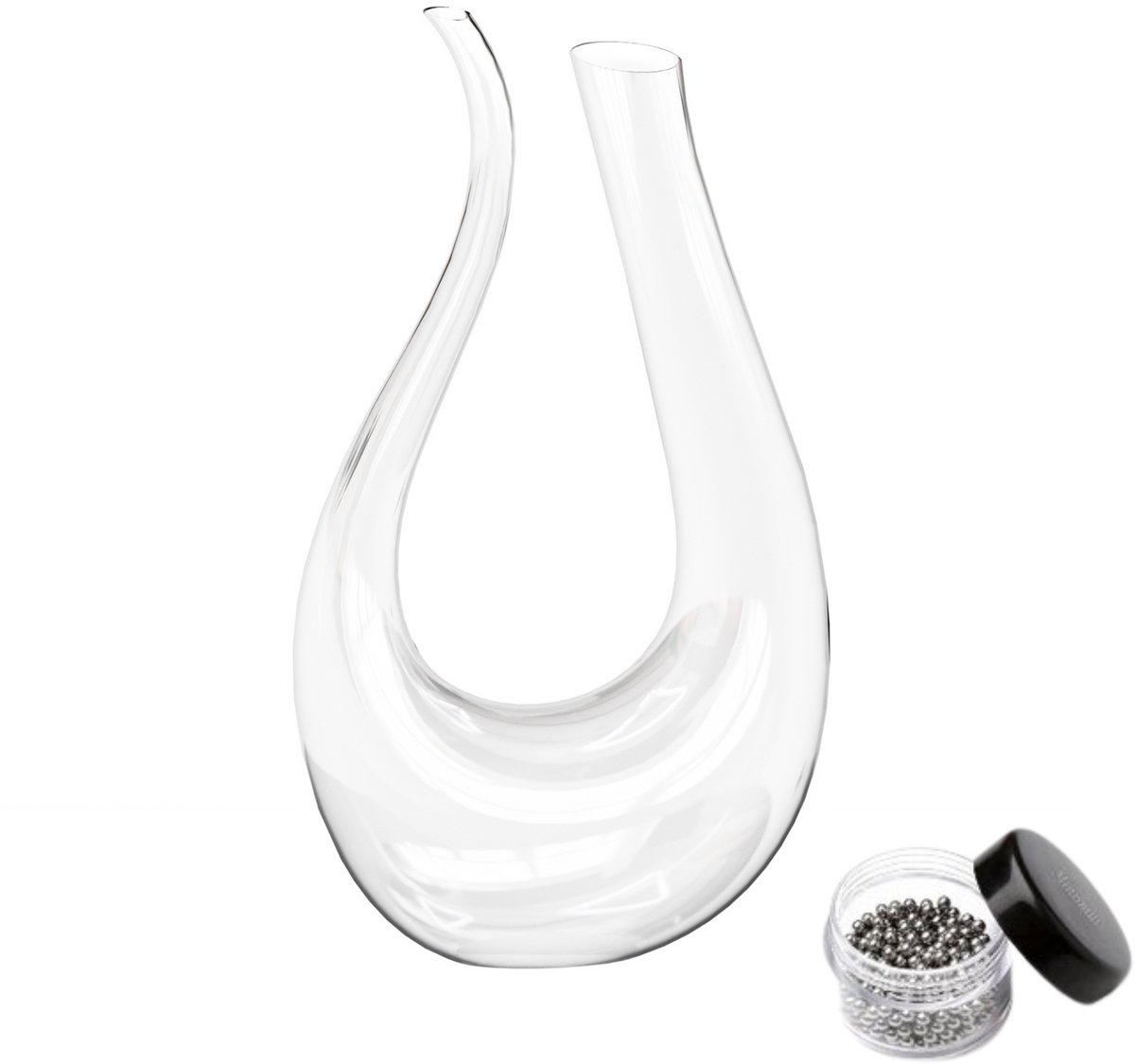 Minismus Decanteerkaraf met Schoonmaakparels- Luxe Karaf 1,5 L - Wijn Karaf - Wijn Accessoires - U-Vorm - Kristal glas