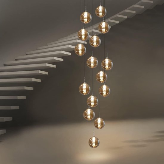 Lampe à suspension NETTLIFE - G9 - 15 lumières - Ambre - verre - hauteur réglable - lampe à suspension de table à manger - lustre moderne - salon - hall - excl. source de lumière