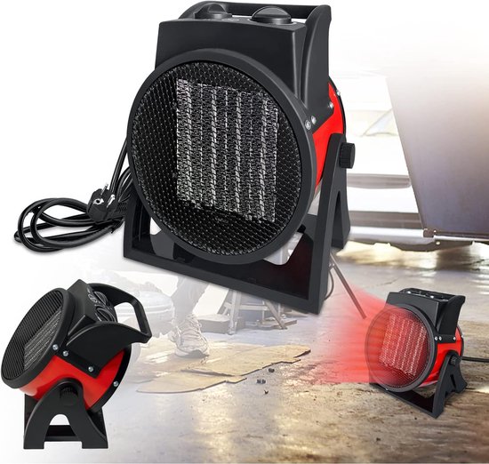 Aufun 2000 Watt Elektrische Kachel Ventilatorkachel Bouw Kachel, Keramische Straalkachel met Thermostaat met 3 Verwarmingsniveaus Elektrische Kachel Voor Bouwplaats Huis Workshop Appartement Garage Kachel (Rood)