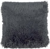 Dutch Decor FLUFFY - Sierkussen 45x45 cm - superzacht - effen kleur - Charcoal Gray - antraciet - Inclusief binnenkussen