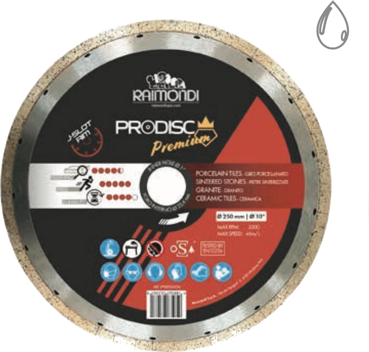 Raimondi Prodisc Premium Diamantschijf – Ø250 mm (10") – Continuous Rim – Voor Nat Zagen van Tegels & Natuursteen – Professioneel Zaagblad