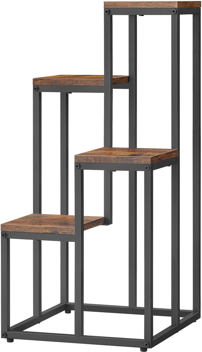 Bloempotrek met 4 planken - rustiek / zwarte poten