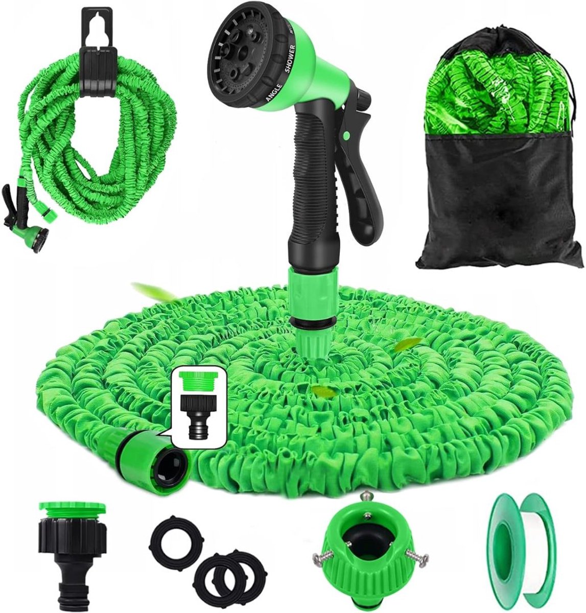 CRLYN® Flexibele Tuinslang 30 Meter - Uitrekbare Tuinsproeier - Meerdere Functies - Zwart en Groen